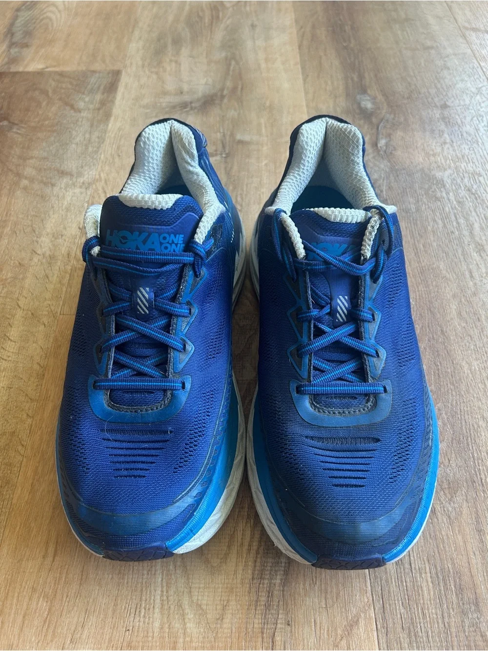 HOKA One One Bondi 5 Men’s Lace Up Running Shoes Blue/White US 10